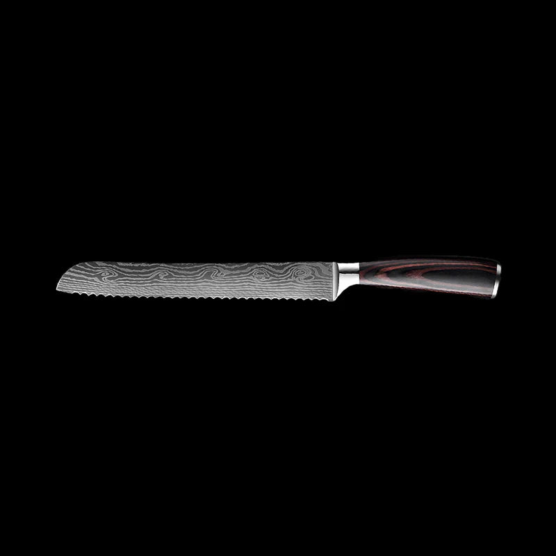 Rosewood Damascus Bread Knife (Pankiri)