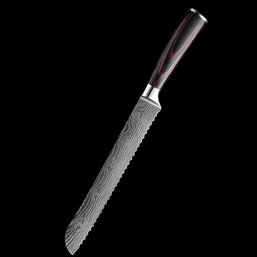 Rosewood Damascus Bread Knife (Pankiri)
